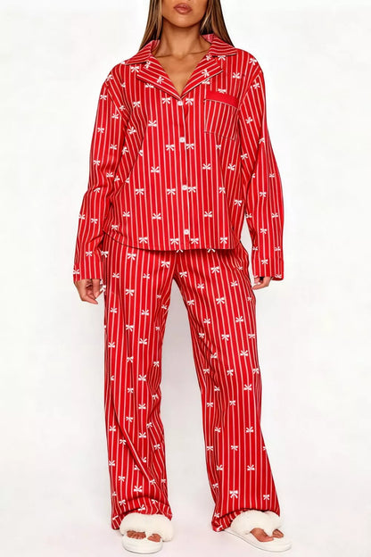 Hazel Blues® |  Bow Print Top and Wide Leg Pants Lounge Set