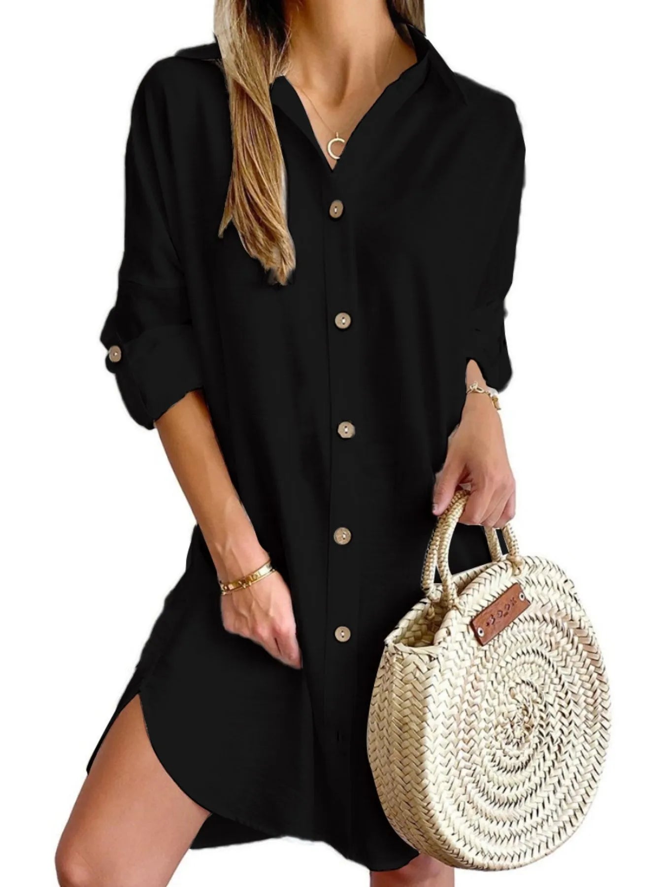 Hazel Blues® |  Button Down Long Sleeve Shirt Dress
