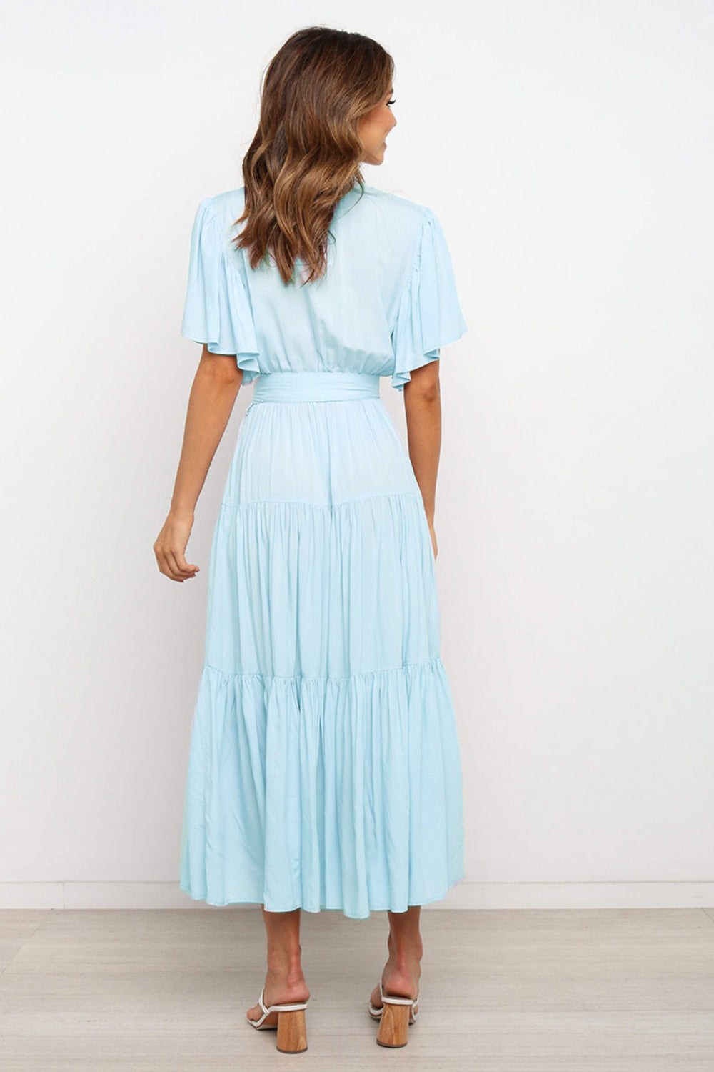 Hazel Blues® |  Tied Back Tiered Short Sleeve Midi Dress