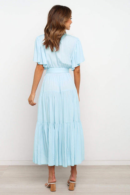Hazel Blues® |  Tied Back Tiered Short Sleeve Midi Dress