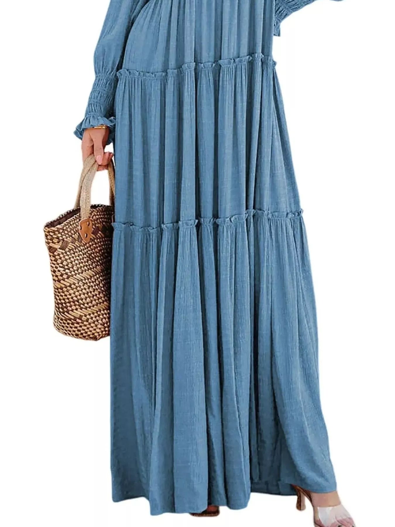 Hazel Blues® |  V-Neck Long Sleeve Tiered Maxi Dress