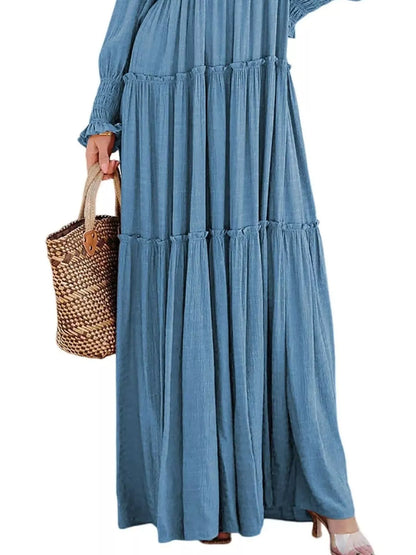 Hazel Blues® |  V-Neck Long Sleeve Tiered Maxi Dress