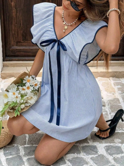 Hazel Blues® |  Striped Ruffle Sleeve Mini Dress
