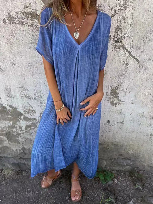 Hazel Blues® | V-Neck Short Sleeve Midi Dress