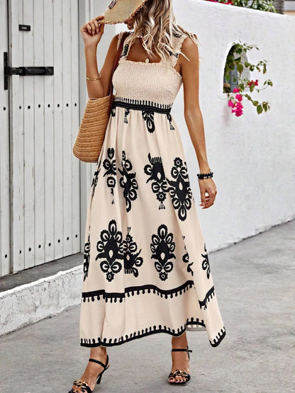 Hazel Blues® |  Smocked Printed Wide Strap Maxi Dress