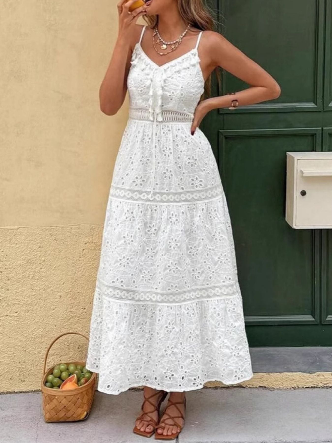 Hazel Blues® |  Eyelet Embroidered Cami Dress with Tassel Detail