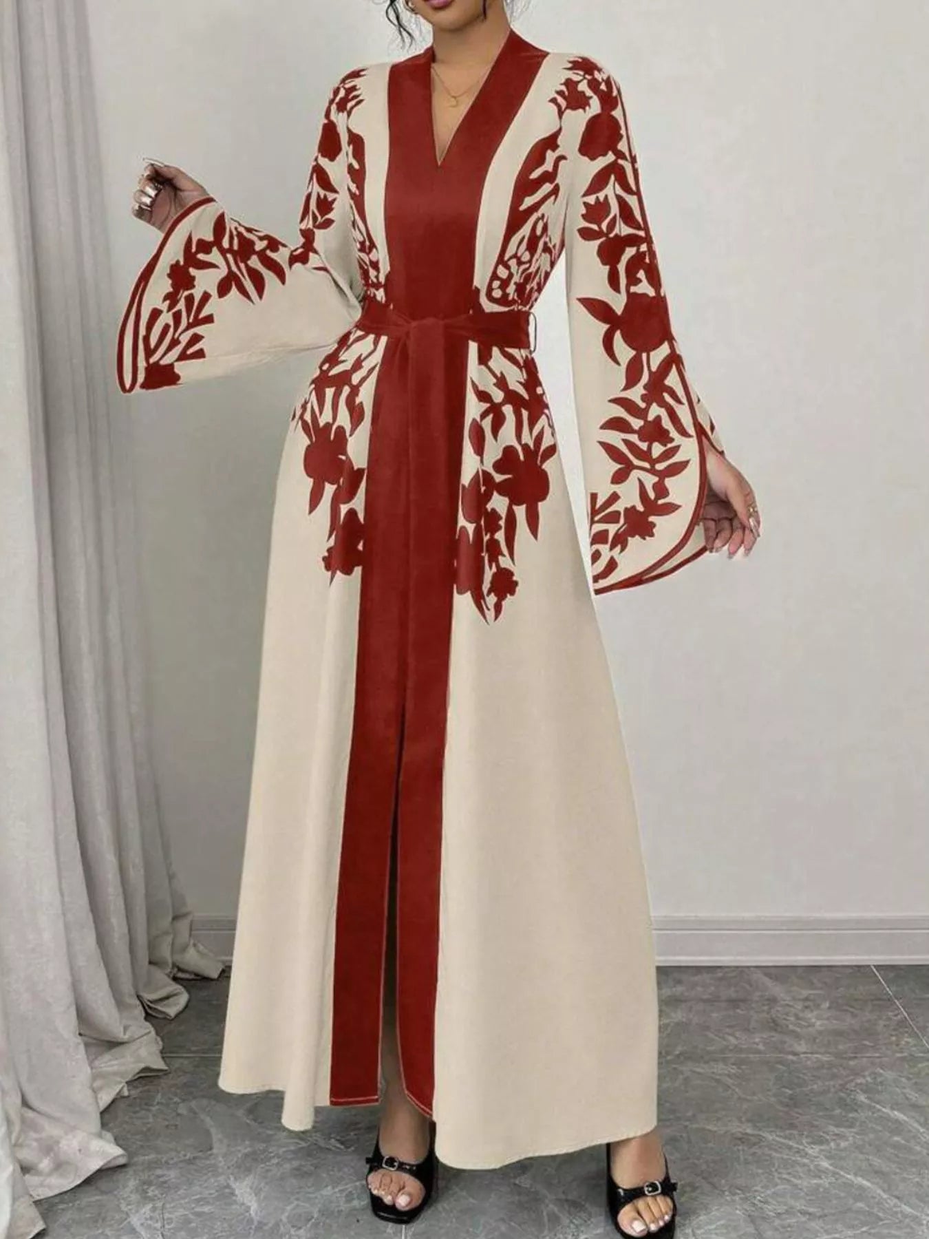 Hazel Blues® |  Printed Tie Waist Maxi Dress