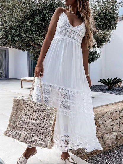 Hazel Blues® | Bohemian Crochet Trimmed Cami Dress with Tassel Trim