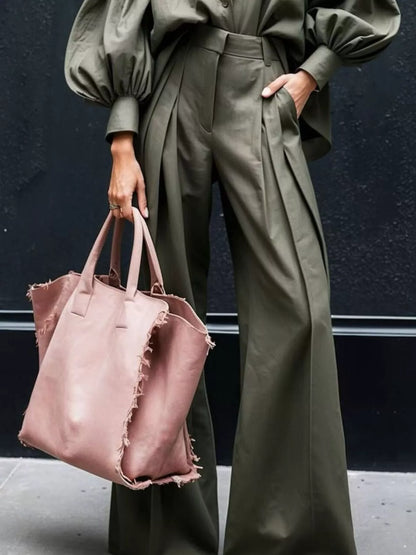 Hazel Blues® |  Lantern Sleeve Shirt and Wide Leg Pants Set