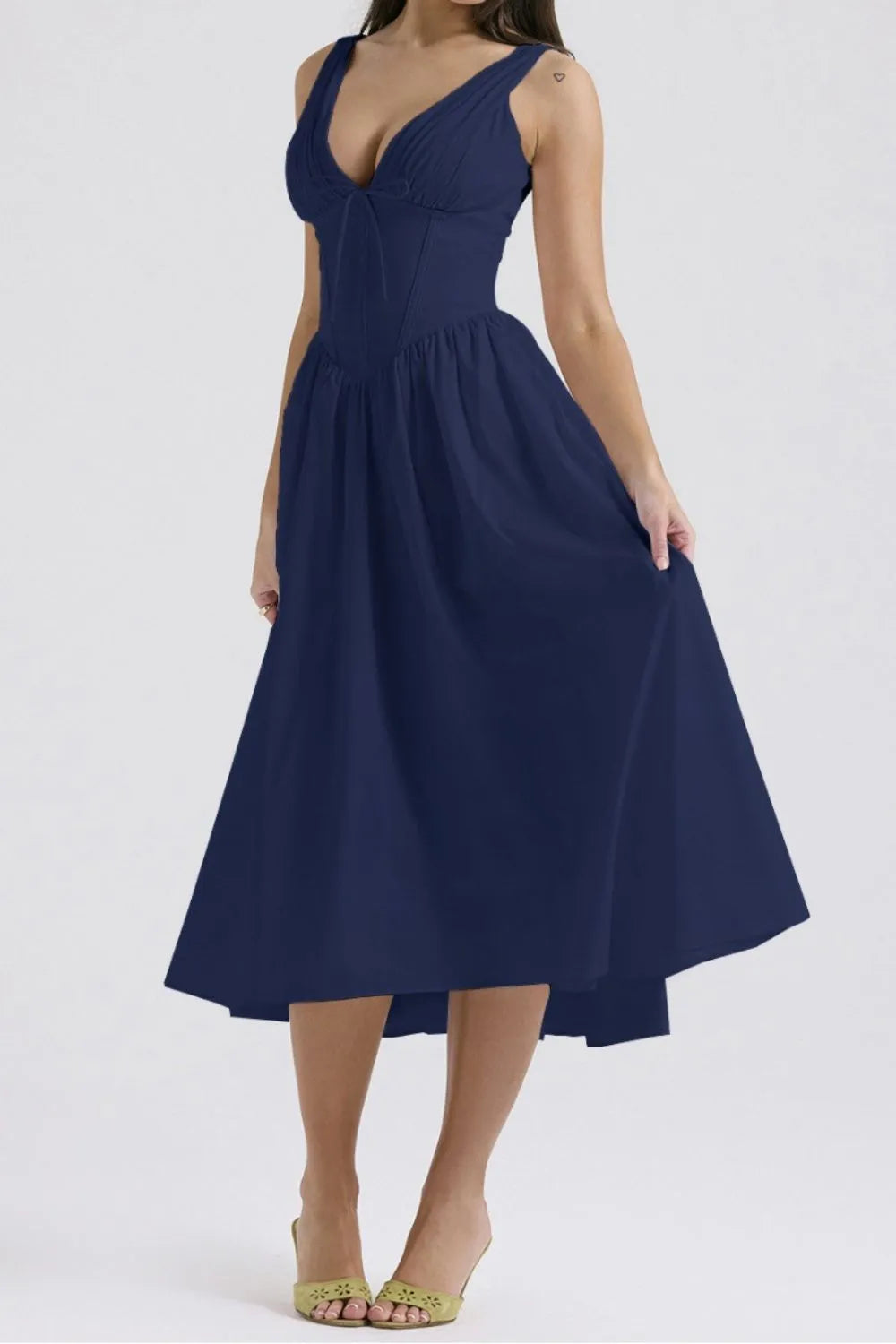 Hazel Blues® |  Ruched V-Neck Sleeveless Dress with Pockets