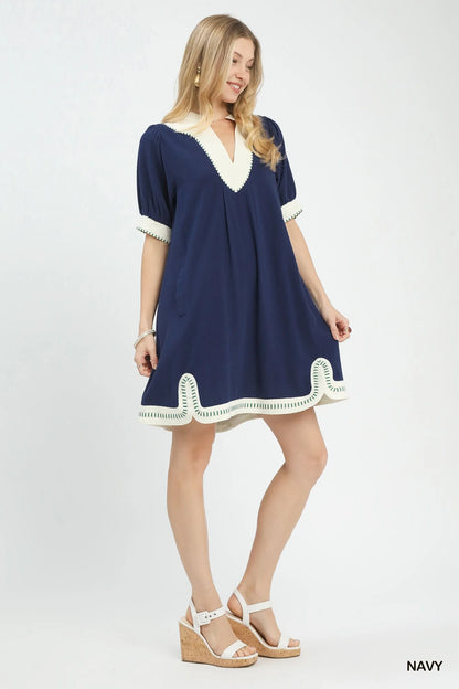 Hazel Blues® |  Umgee Linen Contrast Trim Midi Dress