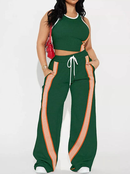 Hazel Blues® |  Striped Detail Top and Drawstring Pants Set