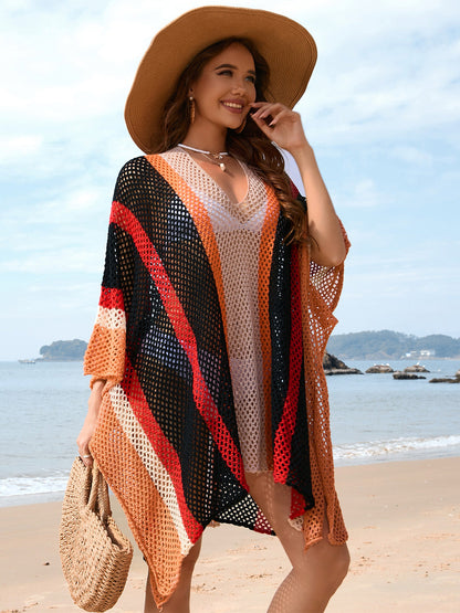 Hazel Blues® | Openwork Color Block Plunge Cover-Up