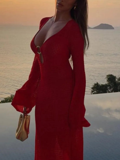 Hazel Blues® | Slit Plunge Flare Sleeve Cover-Up Dress