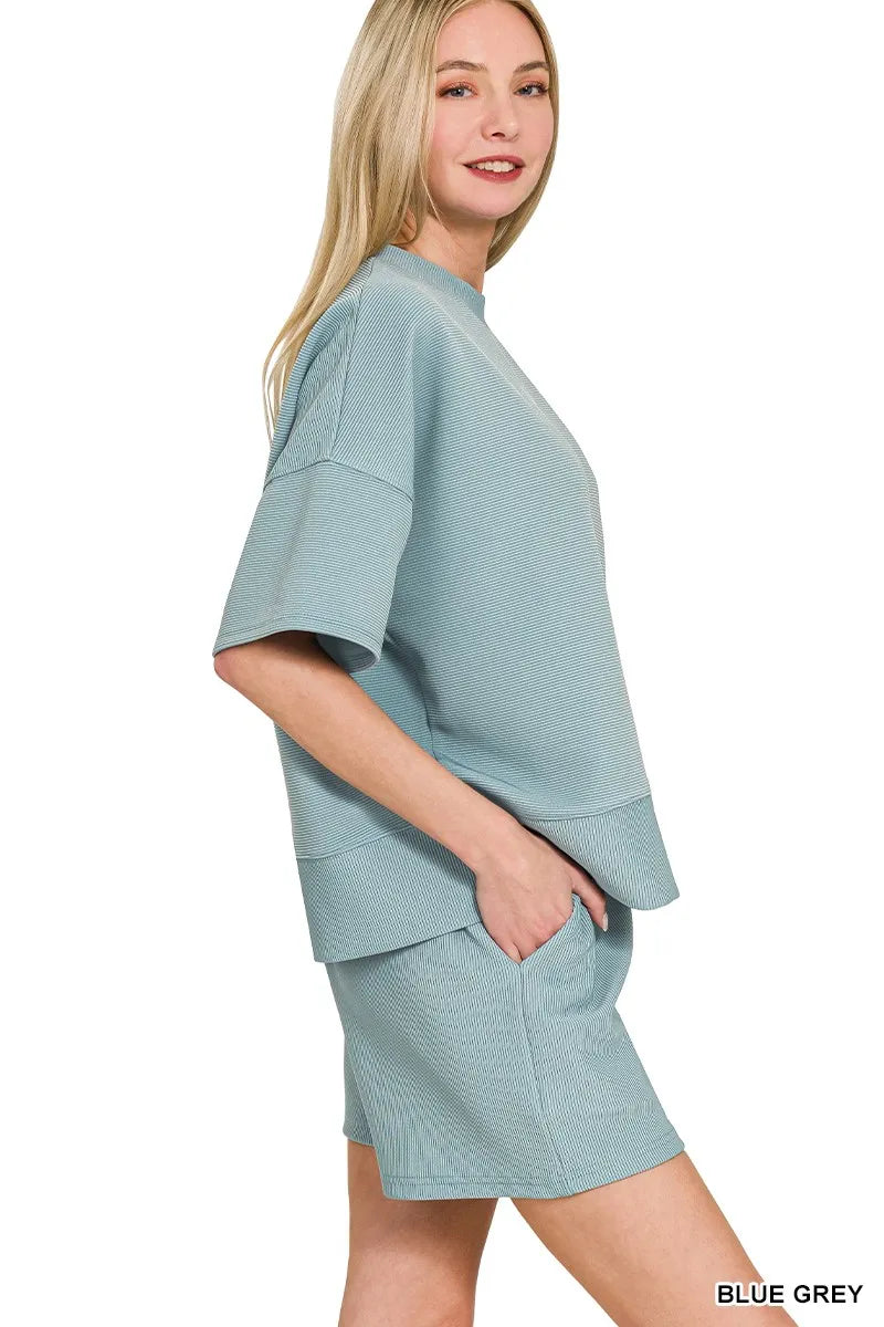 Hazel Blues® |  Zenana Ribbed Round Neck Waist Banded Tee & Shorts Set
