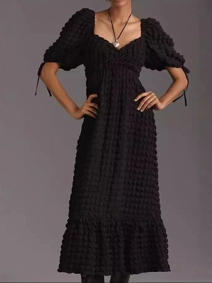 Hazel Blues® |  Textured Sweetheart Neck Short Sleeve Dress