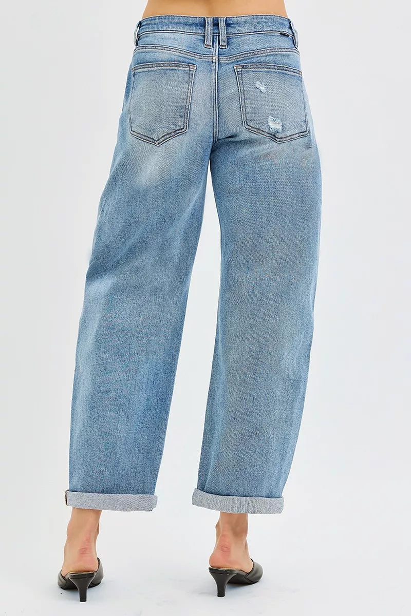 Hazel Blues® | RISEN Slouchy Ankle Length Barrel Jeans with Cuffs