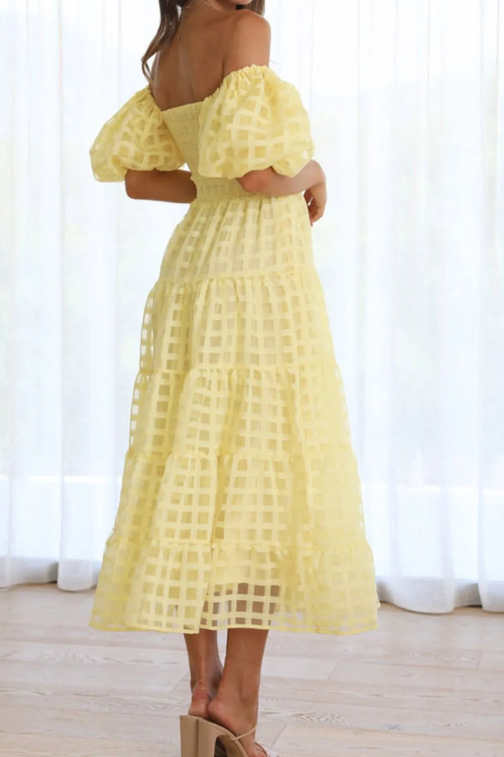 Hazel Blues® |  Off Shoulder Short Puff Sleeve Midi Dress