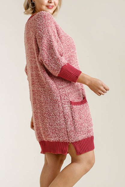 Hazel Blues® | Umgee Ribbed Hem Round Neck 3/4 Sleeve Sweater Dress with Pockets