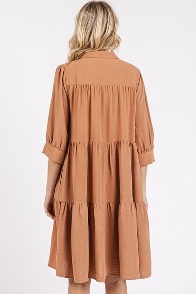 Hazel Blues® |  Mittoshop Button Detail Collared Neck Tiered Shirt Dress