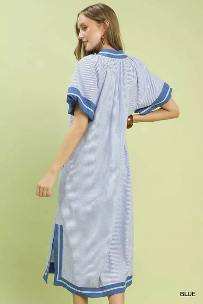 Hazel Blues® |  Umgee Pinstripe Contrast Trim Midi Dress