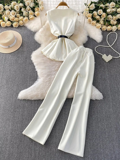 Hazel Blues® |  Sleeveless Top and Wide-Leg Pants Set