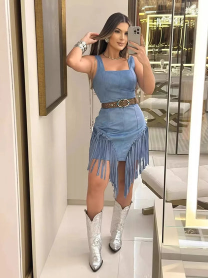 Hazel Blues® |  Sleeveless Fringed Mini Dress