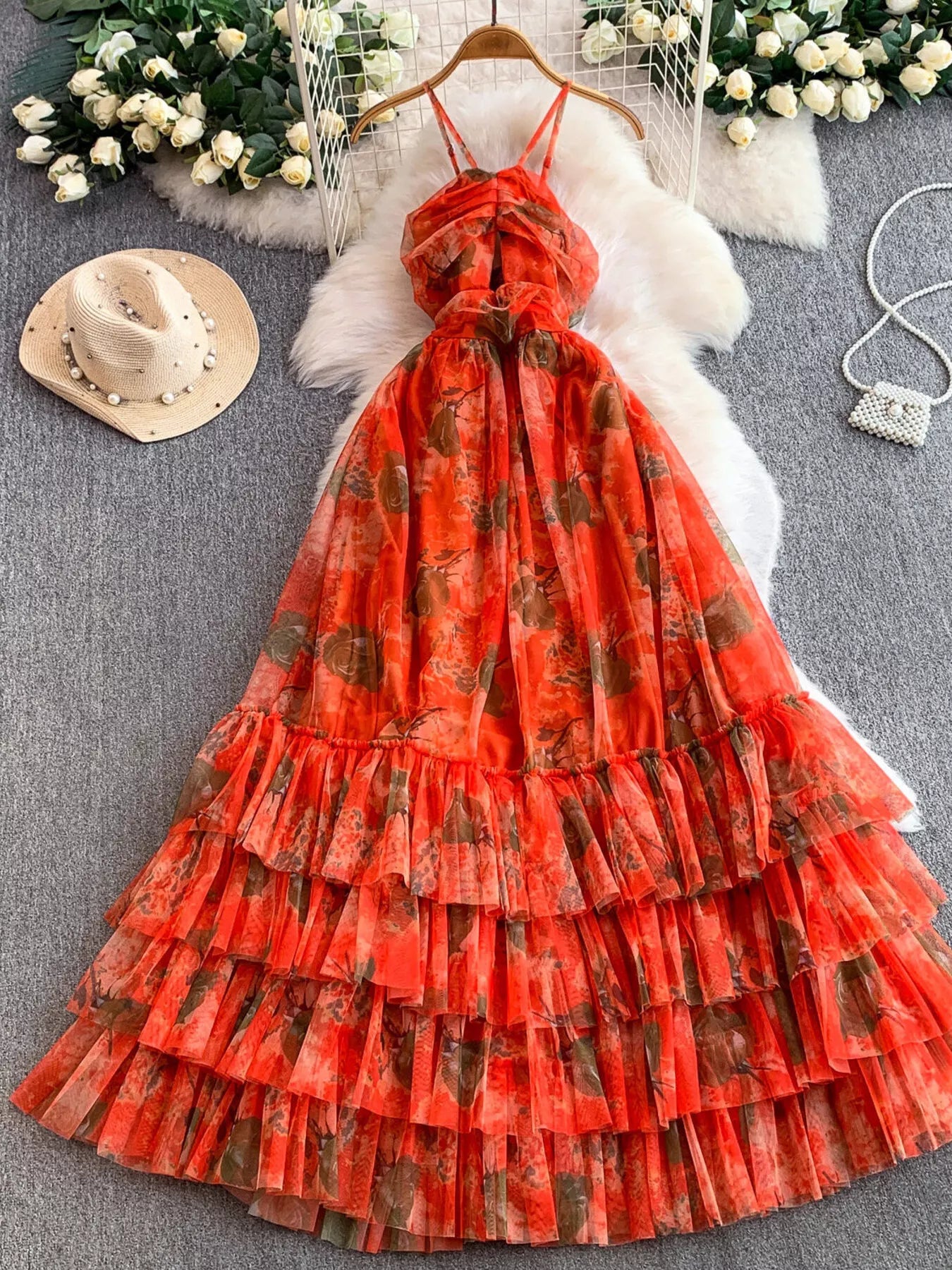 Hazel Blues® |  Floral Print Ruffled Layered Mesh Dress