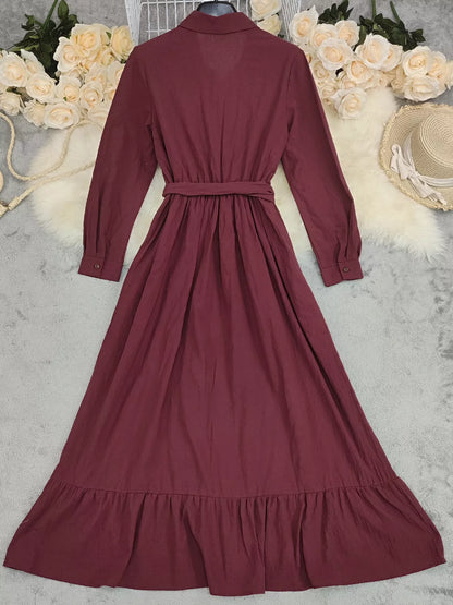 Hazel Blues® |  Tie Waist Long Sleeve Ruffled Hem Dress