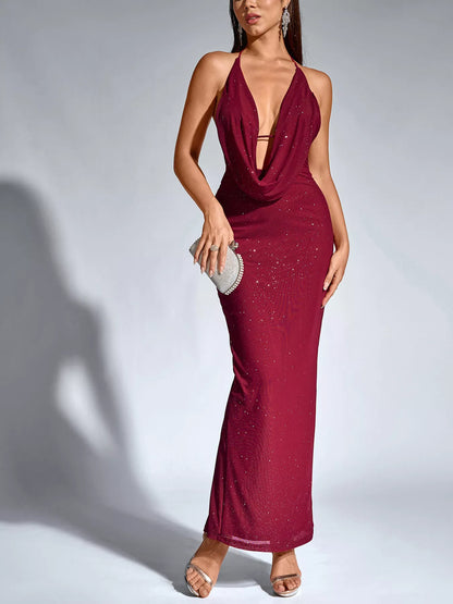 Hazel Blues® |  Halter Neck Glitter Bodycon Maxi Dress