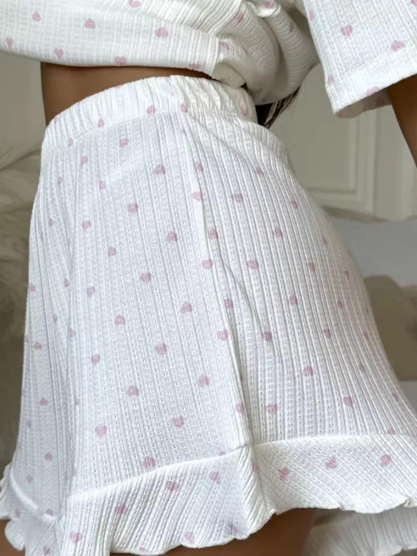 Hazel Blues® |  Heart Print Casual Top and Shorts Lounge Set
