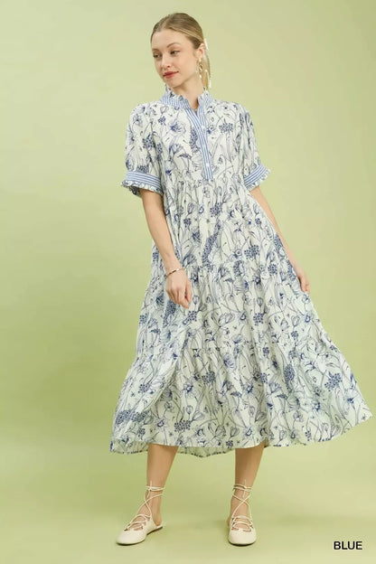 Hazel Blues® |  Umgee Floral Tiered Midi Dress with Ruffle Trim