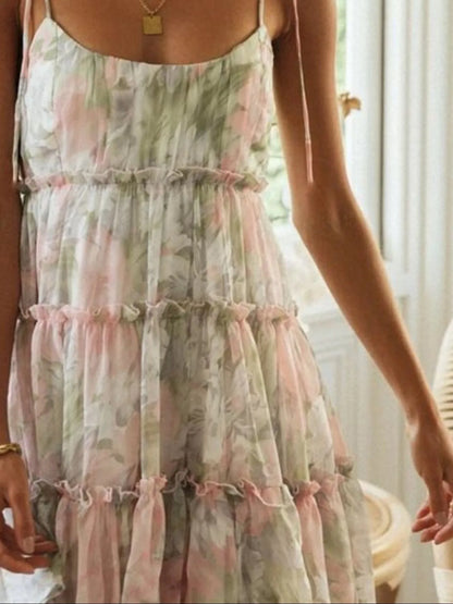Hazel Blues® |  Printed Tie-Strap Tiered Mini Dress