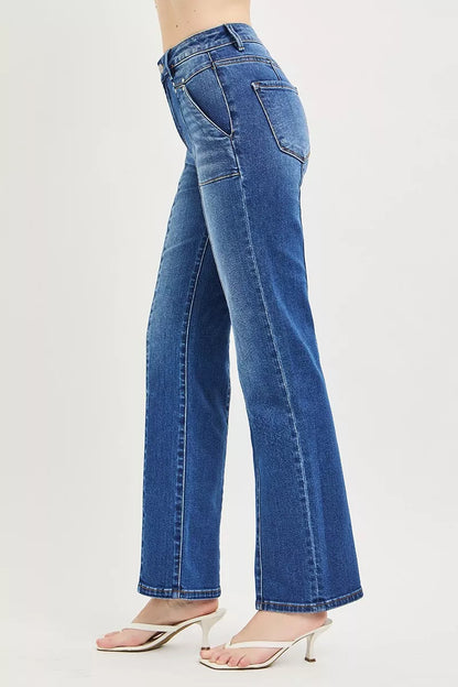 Hazel Blues® |  RISEN High Rise Straight Patch Pocket Seamed Jeans