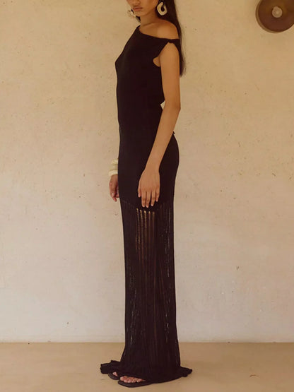 Hazel Blues® |  One-Shoulder Fringe Maxi Dress