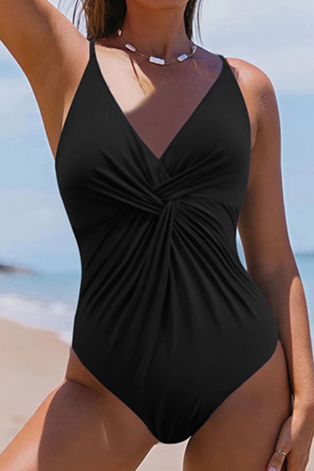 Hazel Blues® | Twisted Crisscross V-Neck One-Piece Swimwear