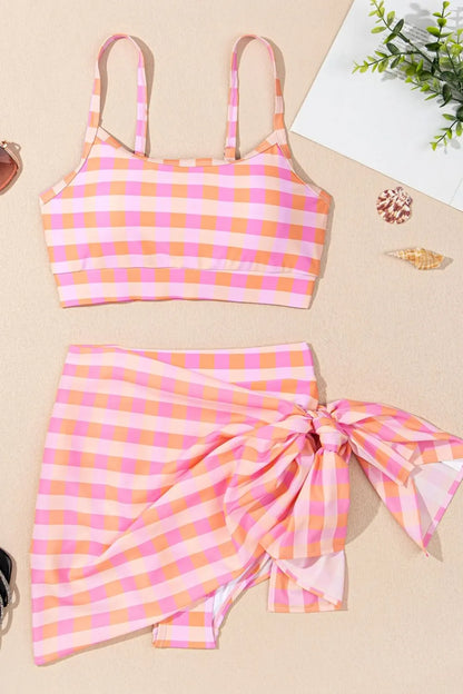 Hazel Blues® | Plaid Print High Waist Bikini Set