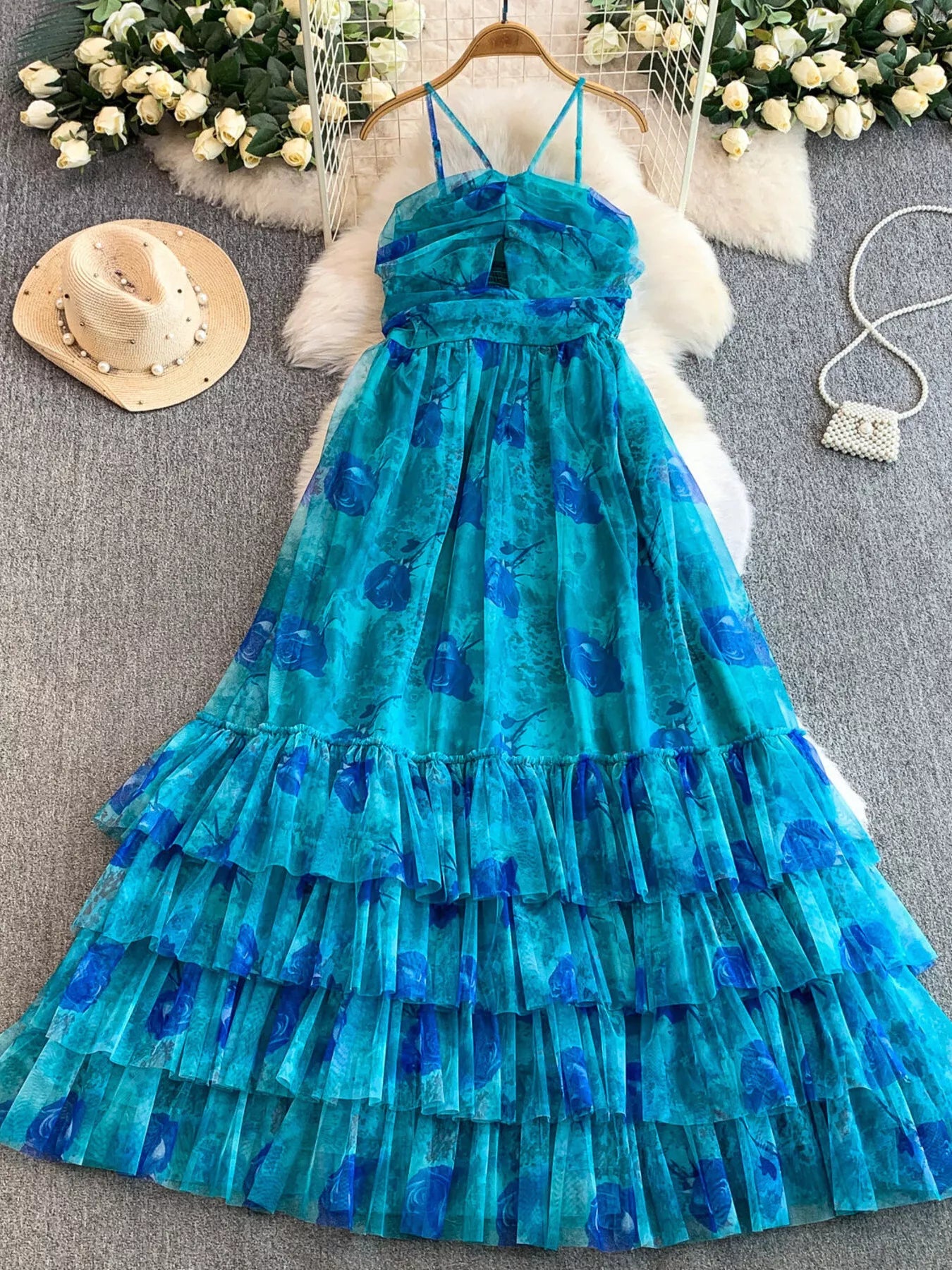 Hazel Blues® |  Floral Print Ruffled Layered Mesh Dress
