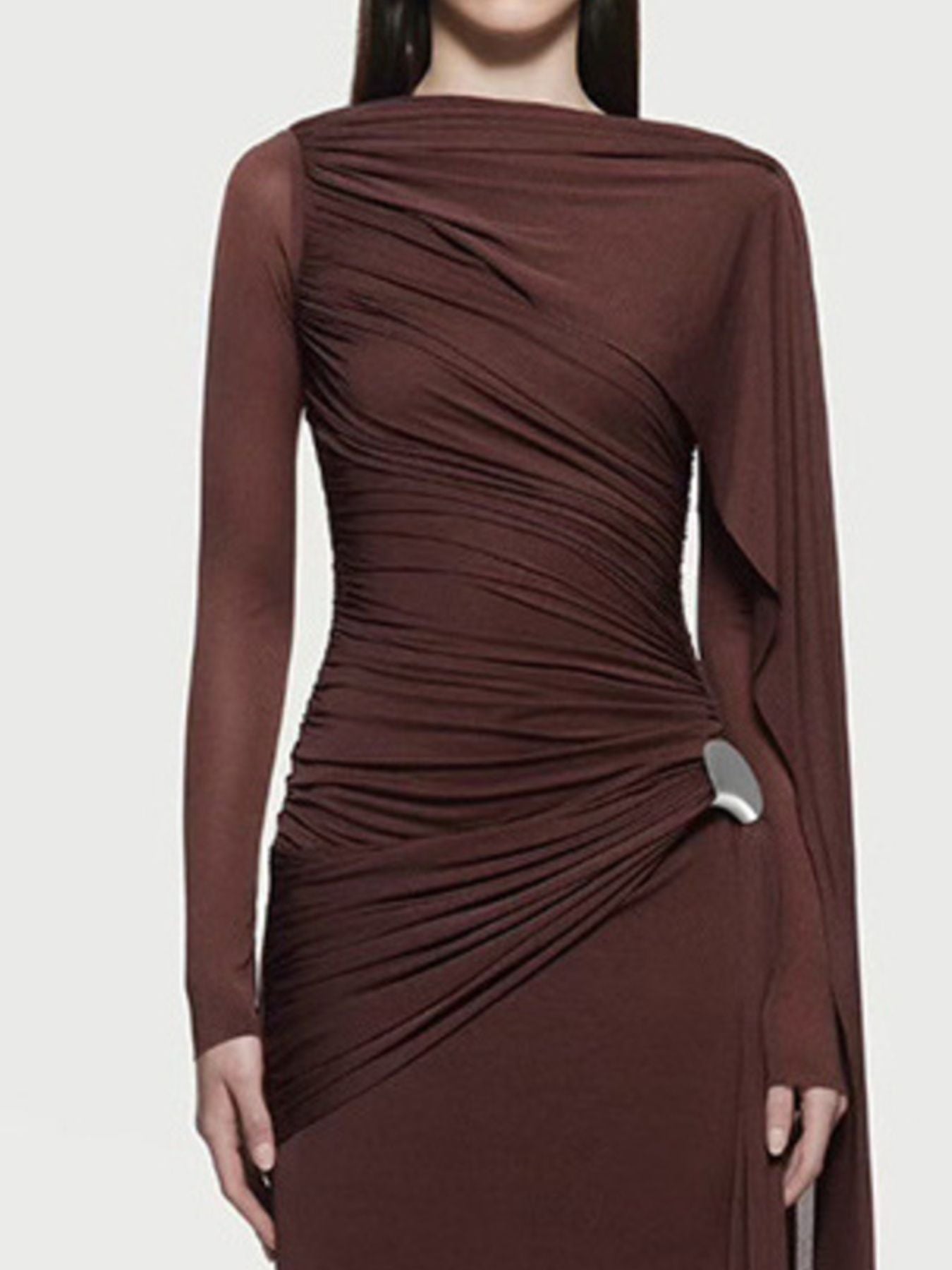 Hazel Blues® |  Ruched Draped Long Sleeve Maxi Dress
