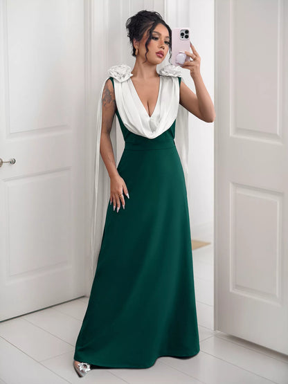 Hazel Blues® |  Floral Applique Two Tone Maxi Dress