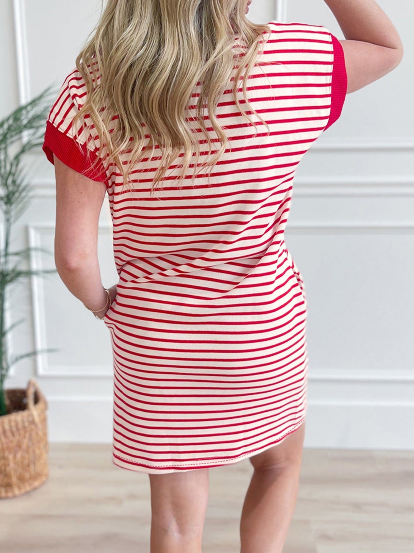 Hazel Blues® |  Stripe Quarter Zip Polo Collar T Shirt Dress with Pockets