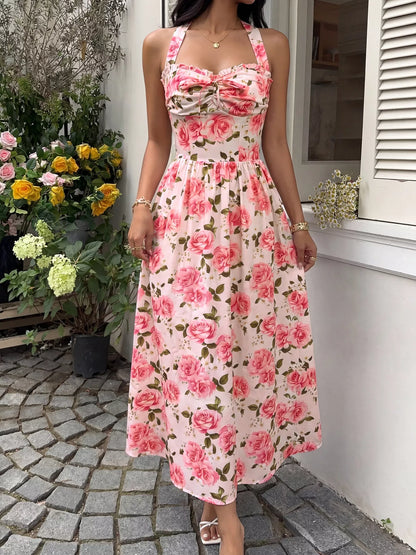 Hazel Blues® |  Floral Print Halter Neck Midi Dress