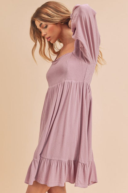 Hazel Blues® |  Aemi + Co Ruffled Hem Square Neck Balloon Sleeve Mini Dress