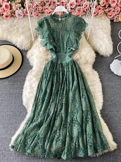 Hazel Blues® |  Ruffled Mock Neck Lace Maxi Dress