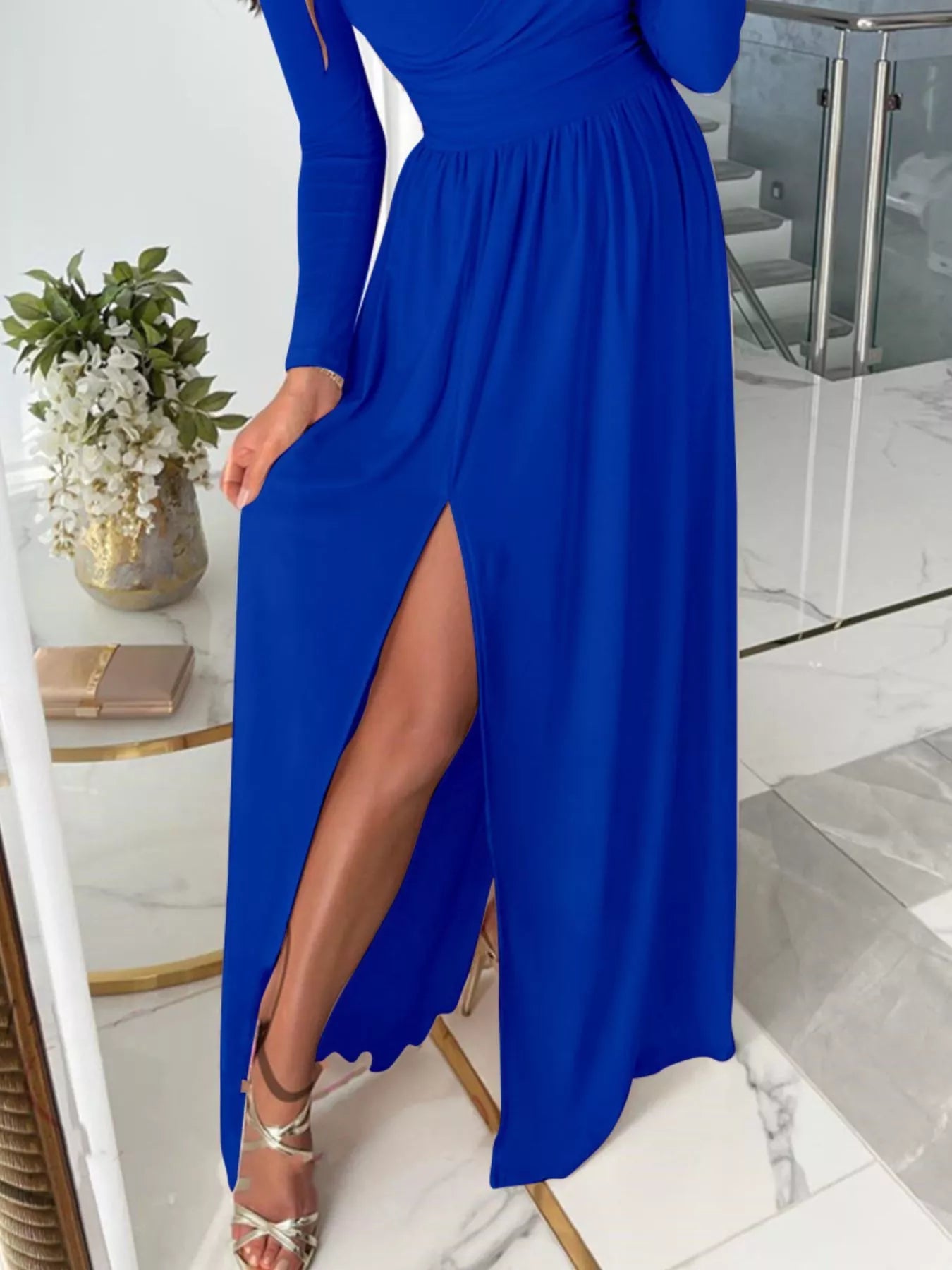 Hazel Blues® |  Slit Surplice Cold Shoulder Maxi Dress