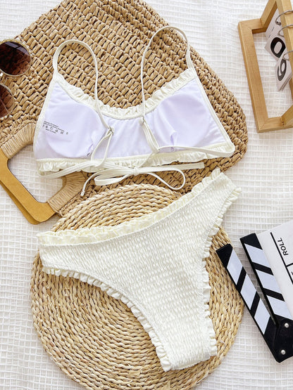 Hazel Blues® | Frill Textured Spaghetti Strap Two-Piece Swim Set