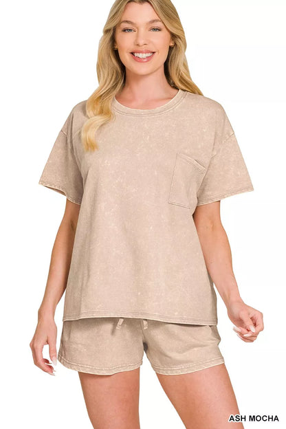 Hazel Blues® |  Zenana French Terry Acid Washed Relaxed Top & Short Set