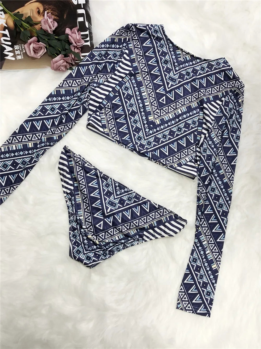 Hazel Blues® | Printed Long Sleeve Top and Brief Swim Set