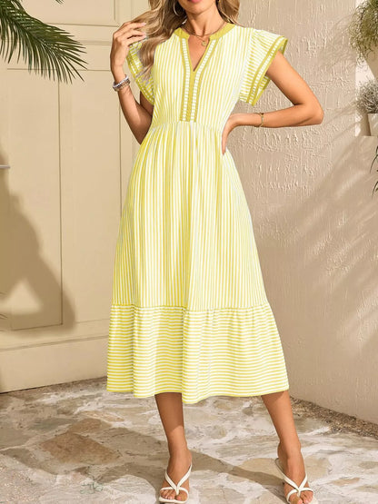 Hazel Blues® |  Striped Notched Ruffle Sleeve Dress