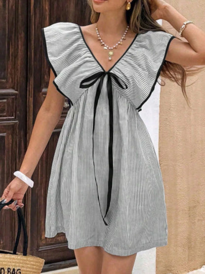Hazel Blues® |  Striped Ruffle Sleeve Mini Dress